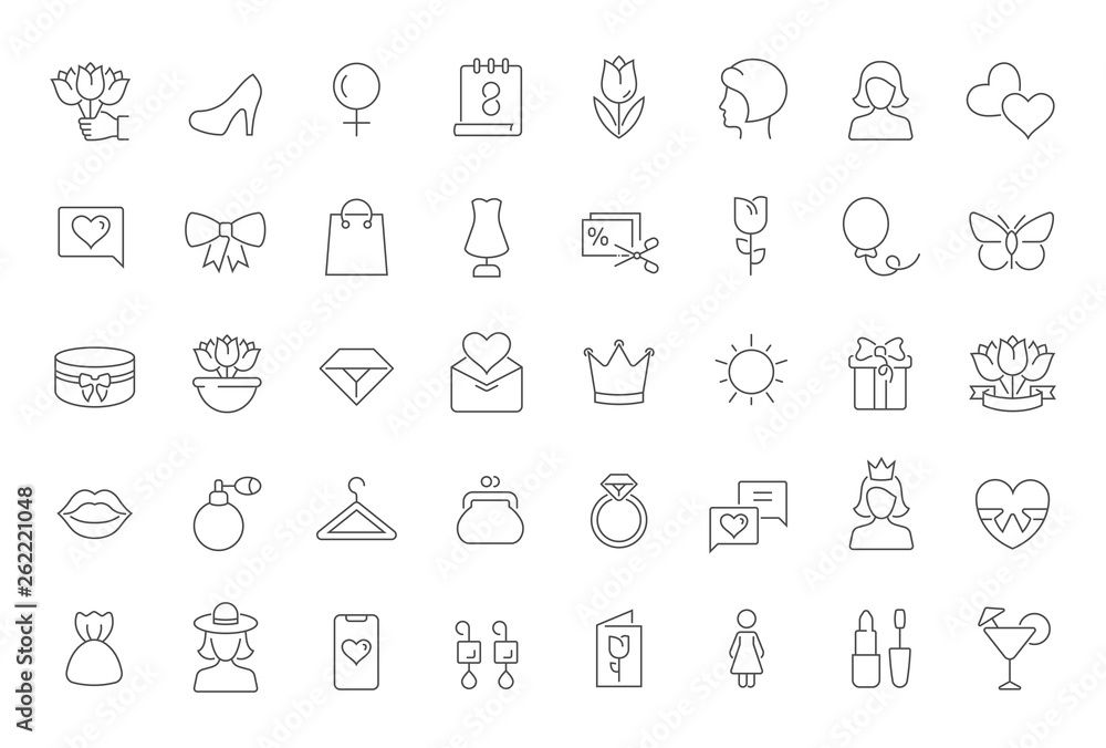 Set Vector Line Icons of Women's Day. Set Vector Line Icons of Women's Day.