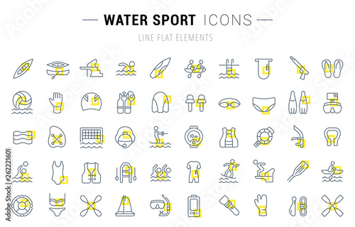 Set Vector Line Icons of Water Sport.