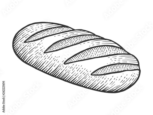 Bread loaf sketch engraving vector illustration. Scratch board style imitation. Black and white hand drawn image.