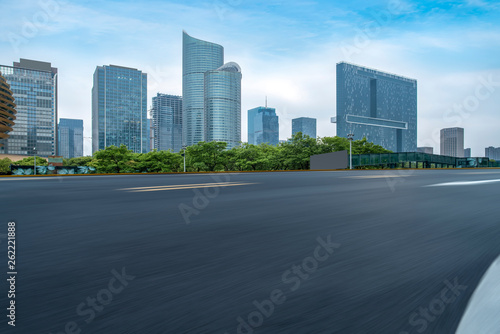 Road and skyline of urban architecture