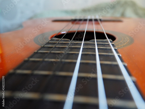 guitar, soundboard, guitar neck, strings