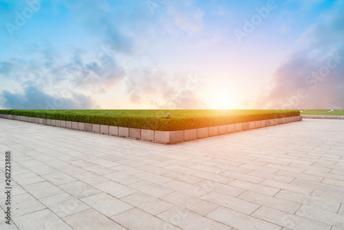 Empty Plaza Bricks and Sky Landscape..