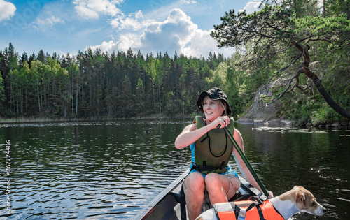 Woman canoeing on the lake 