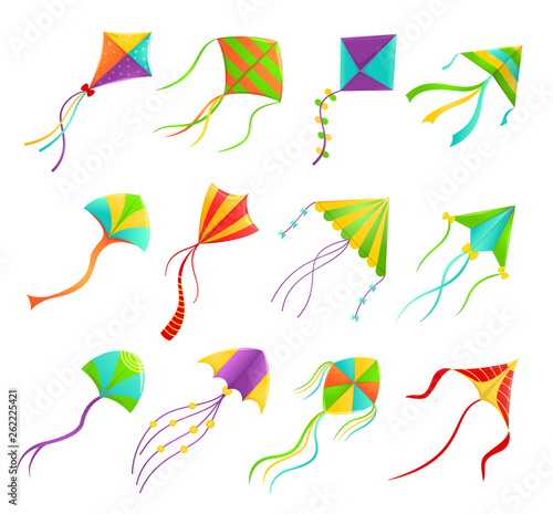 Festival flying kites bright set, wind fun