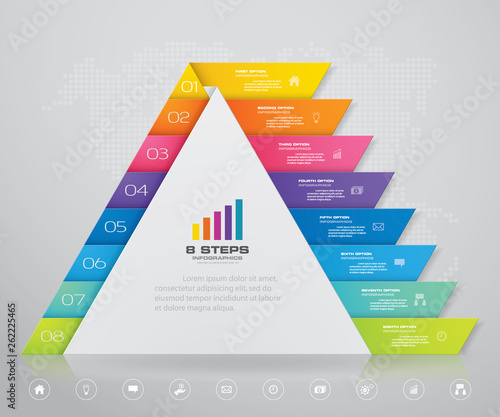 8 steps pyramid with free space for text on each level. infographics, presentations or advertising. EPS10.