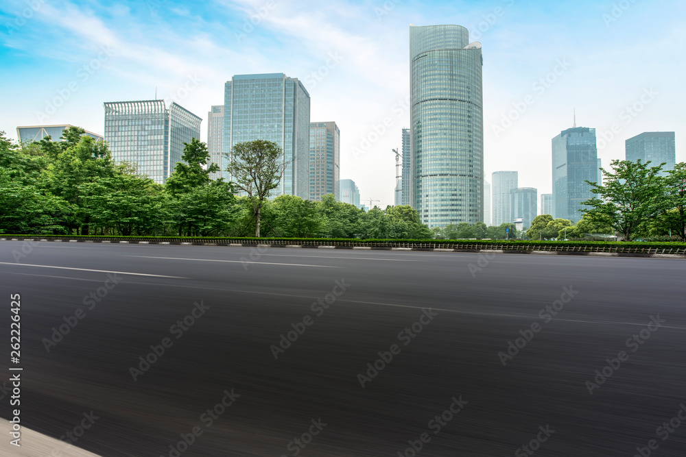 Road and skyline of urban architecture