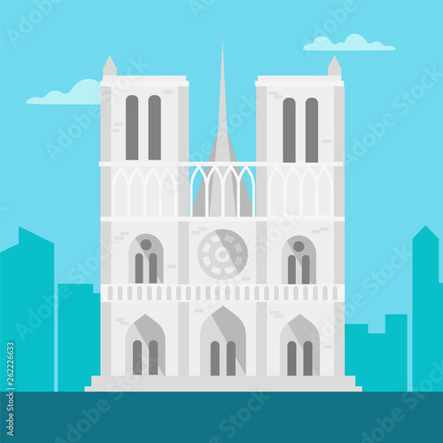Landmark icon of the Notre-Dame in Paris, France. Historic building