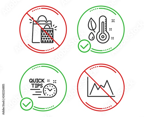 Do or Stop. Shopping bags, Thermometer and Quick tips icons simple set. Diagram sign. Sale marketing, Grow plant, Helpful tricks. Growth graph. Business set. Line shopping bags do icon. Vector