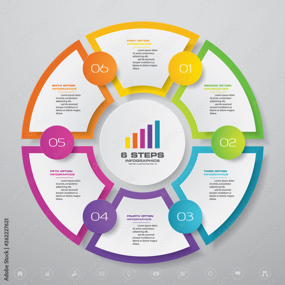 6 steps cycle chart infographics elements for data presentation. EPS 10.	
