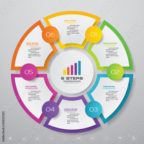 6 steps cycle chart infographics elements for data presentation. EPS 10.	