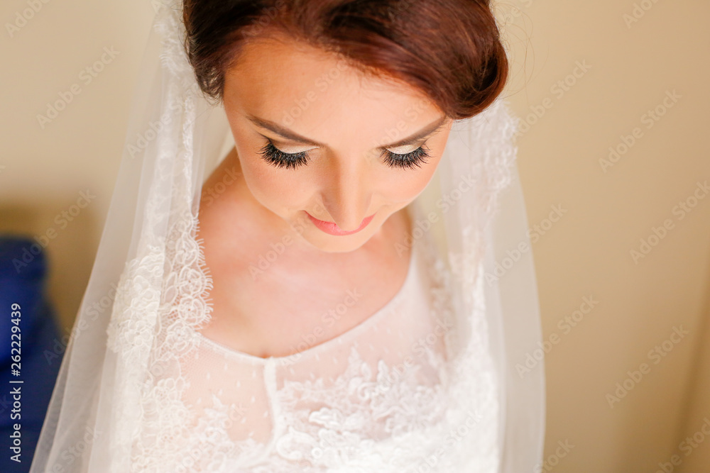 Beautiful bride posing indoor with veil Beautiful bride posing indoor with veil
