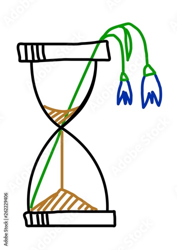 Wilted plant in the hourglass. Doodle Vector