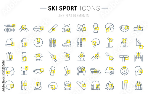 Set Vector Line Icons of Ski Sport.