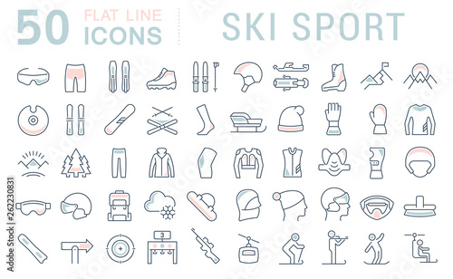 Set Vector Line Icons of Ski Sport.