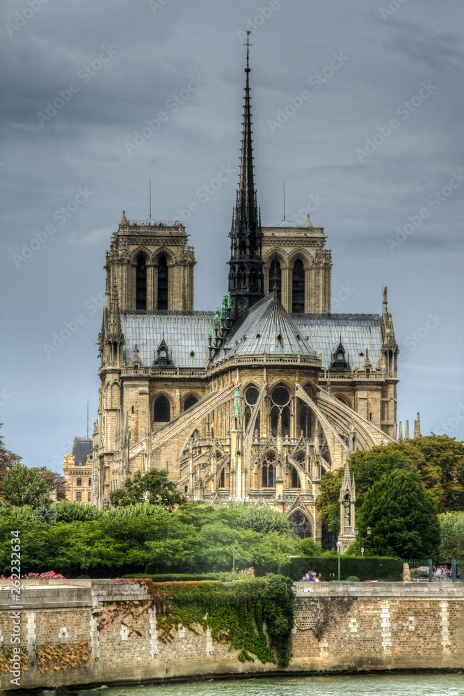 Dark clouds over Notre Dame cathedral, Paris, France (HDR version)