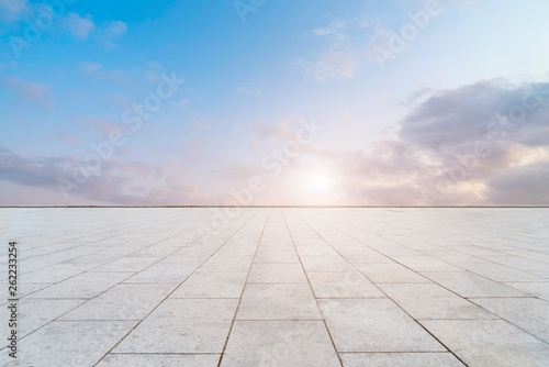 Empty Plaza Bricks and Sky Landscape..