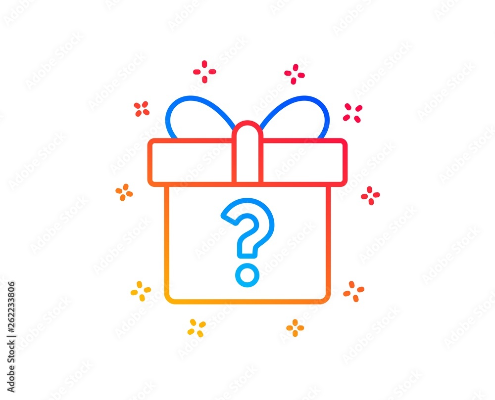 Gift box with Question mark line icon. Present or Sale sign. Birthday  Shopping symbol. Package in Gift Wrap. Gradient design elements. Linear secret  gift icon. Random shapes. Vector Stock Vector | Adobe