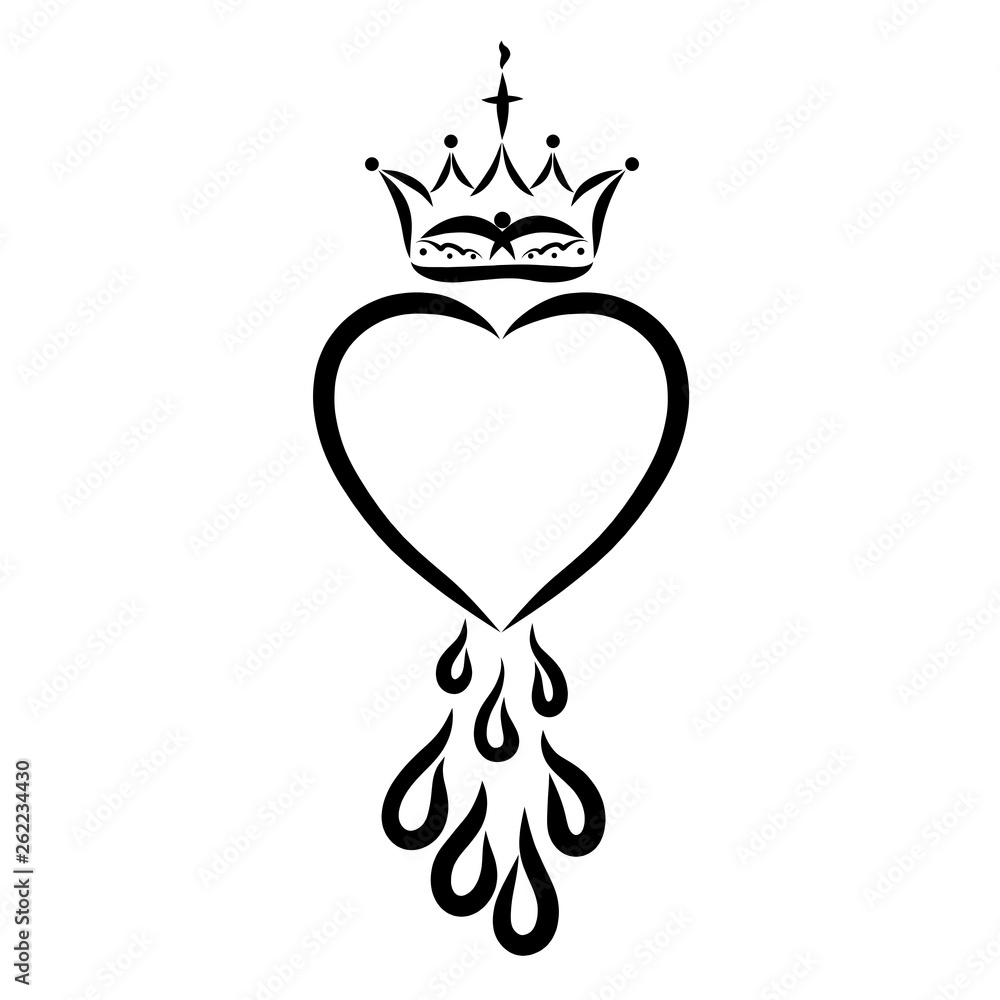 heart with drops and a crown with a bird and a cross heart with drops and a crown with a bird and a cross