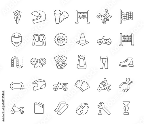 Set Vector Line Icons of Motorcycle Sport.