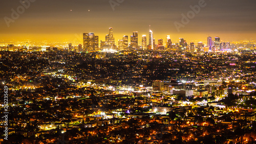 Downtown Los Angeles by night - aerial view - travel photography