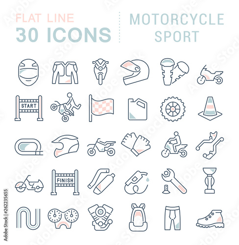 Set Vector Line Icons of Motorcycle Sport.