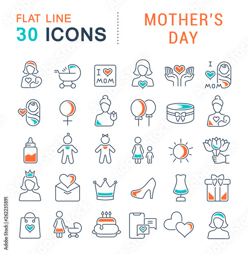 Set Vector Line Icons of Mother's Day