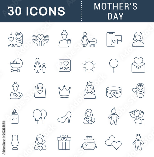 Set Vector Line Icons of Mother's Day