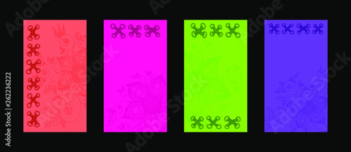 Set of vertical stories backgrounds for social networks with hand drawn shoelaces and flowers. Banner backdrop vector illustration