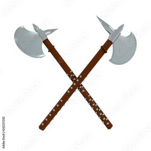 3D Rendering of two battle axes photo