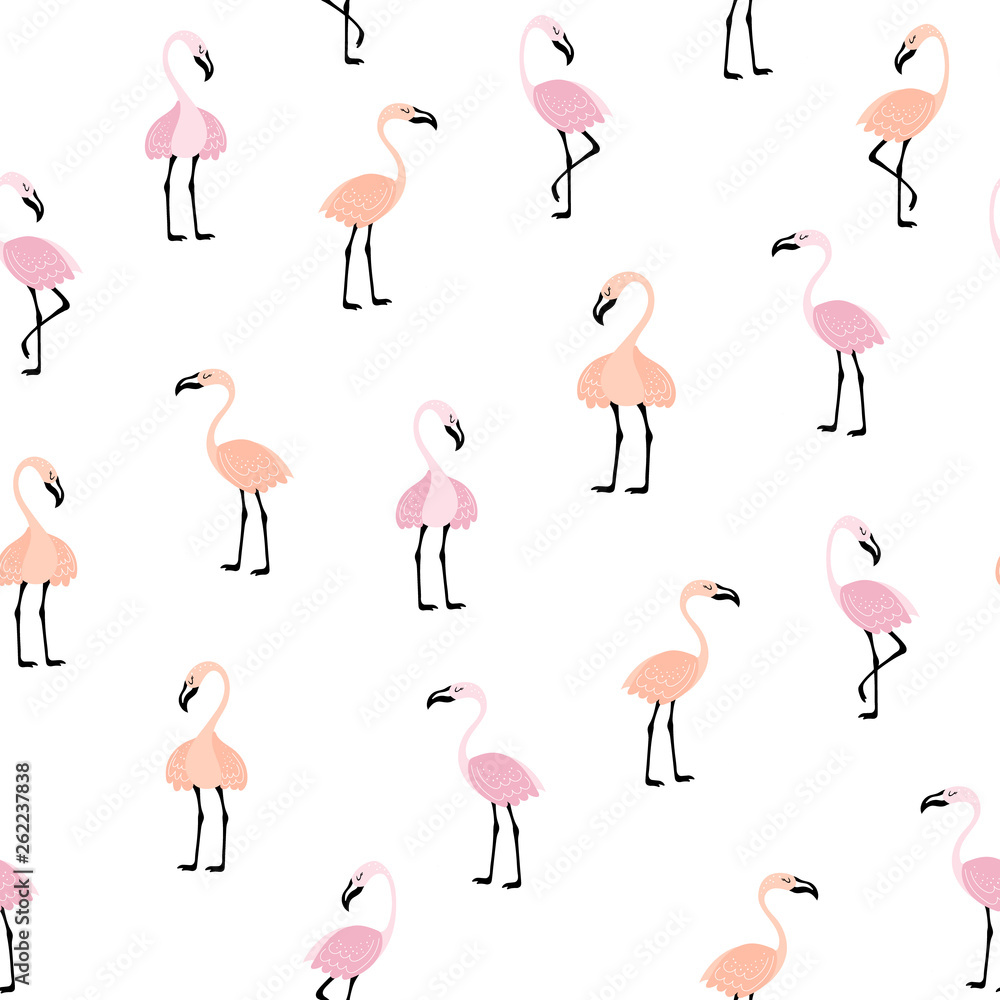 Obraz premium Seamless pattern with pink flamingos
