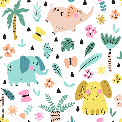Photography Seamless pattern with funny elephants