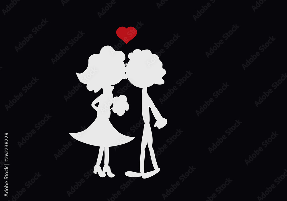 kiss of lovers, heart and flower on a black background kiss of lovers, heart and flower on a black background