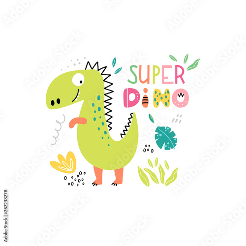 Cute dinosaur with text for kids