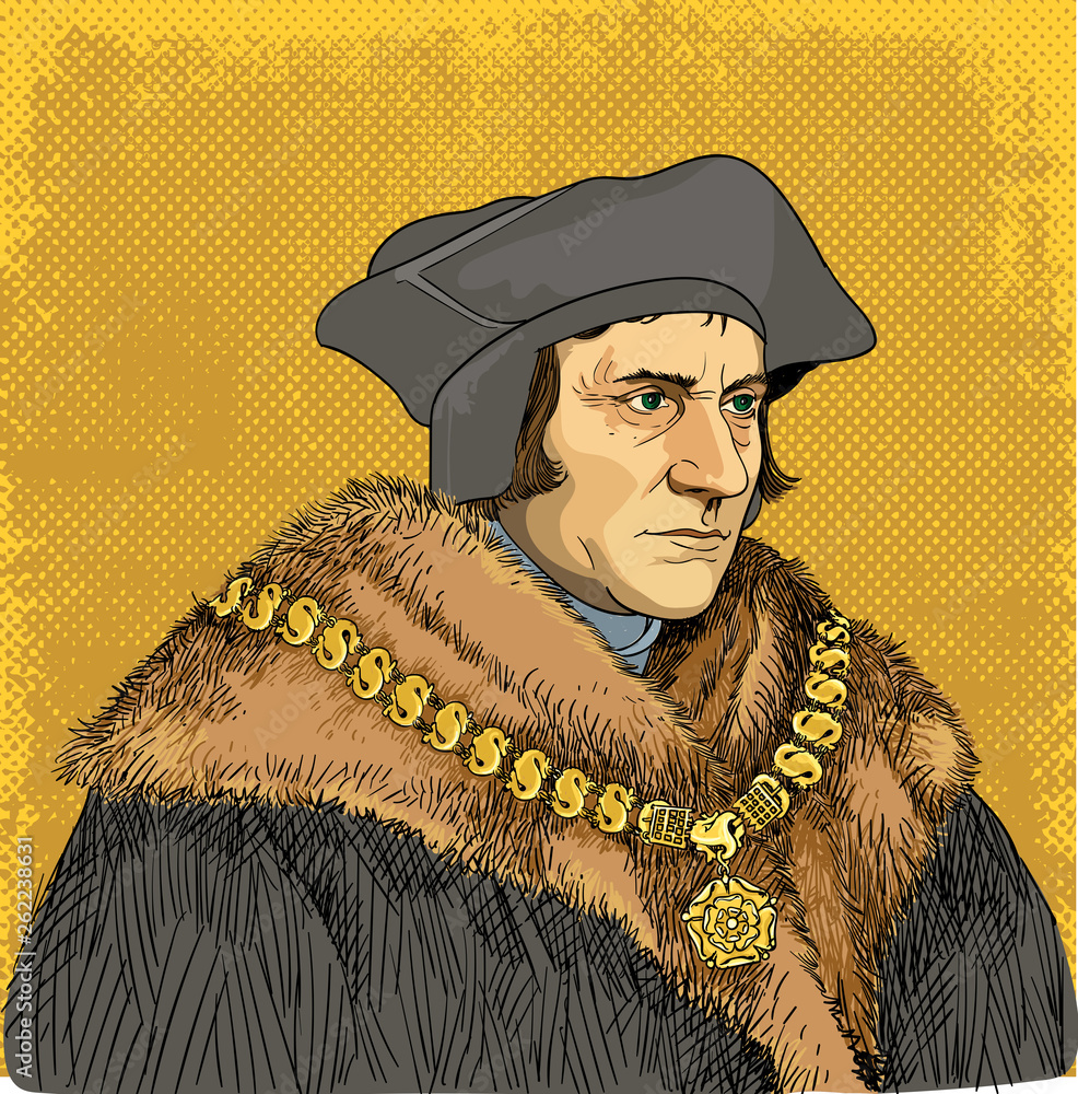 Sir Thomas More portrait in line art illustration Stock Vector | Adobe