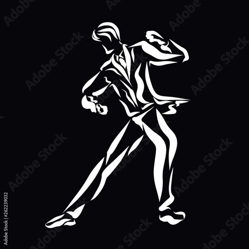 Fototapeta Naklejka Na Ścianę i Meble -  dancing gentleman, white pattern on a black background
