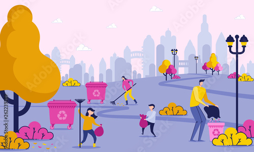 Family Days Off is Cleaning up Trash in Park.