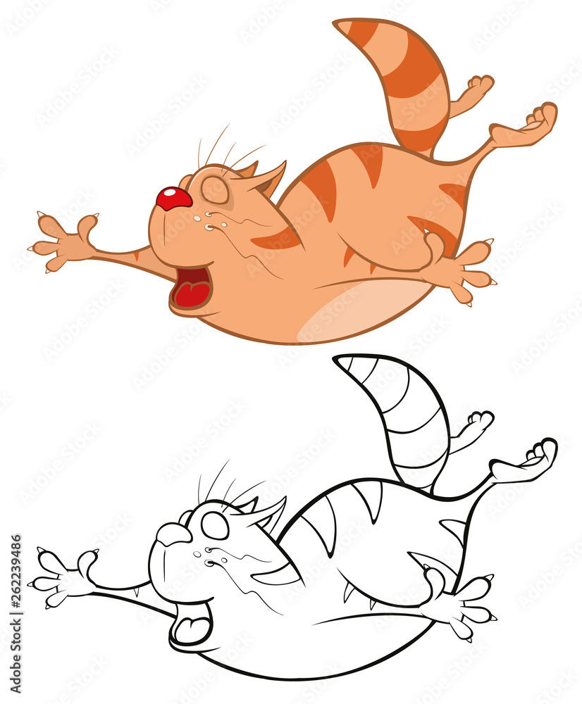 Fototapeta Wektorowa ilustracja Śliczny postać z kreskówki kot dla ciebie Projekt i gra komputerowa. Zestaw kontur kolorowanka