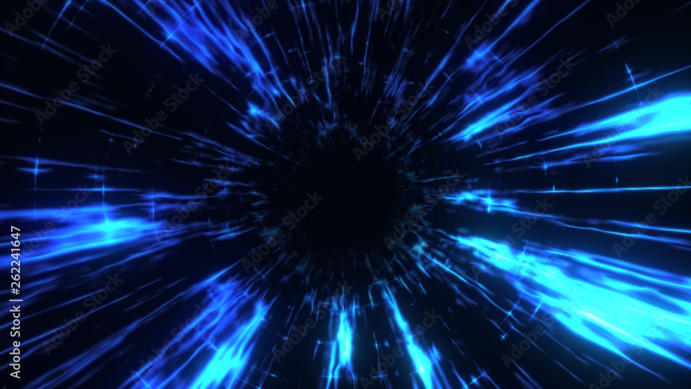 The travel through a blue wormhole filled with star. Warp in science black hole vortex hyperspace tunnel. The travel through a blue wormhole filled with star. Warp in science black hole vortex hyperspace tunnel.