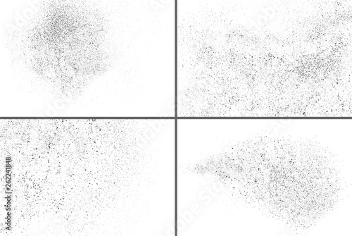 Black Grainy Texture Isolated On White Background. Dust Overlay. Dark Noise Granules. Digitally Generated Image. Set Vector Design Elements, Illustration, Eps 10.