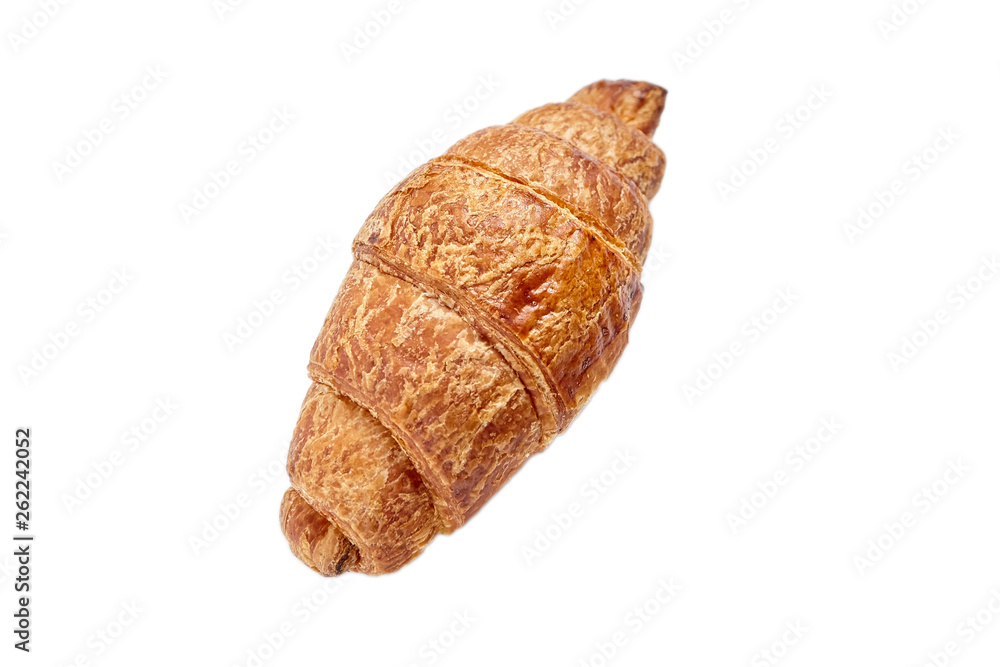 Single croissant isolated on white background. Flour baking Single croissant isolated on white background. Flour baking