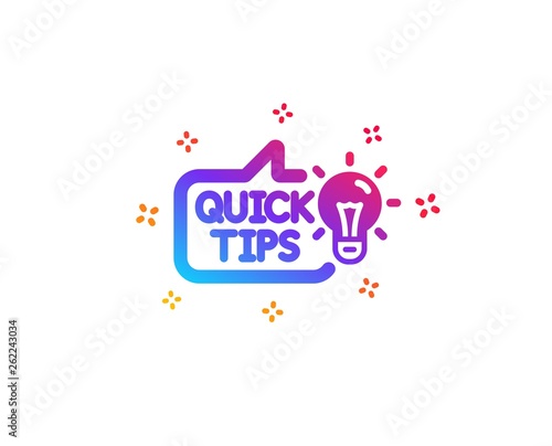 Quick tips icon. Helpful tricks sign. Tutorials with idea symbol. Dynamic shapes. Gradient design education idea icon. Classic style. Vector