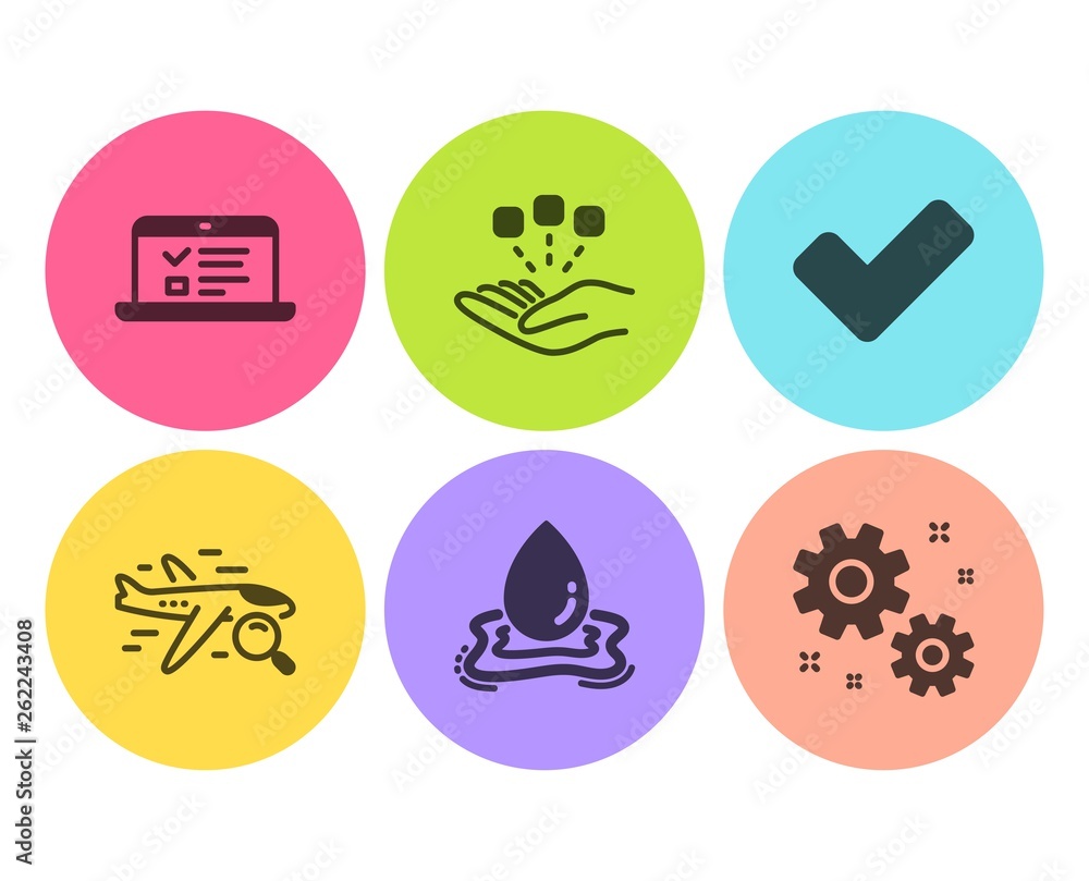 Water splash, Web lectures and Search flight icons simple set. Tick, Consolidation and Work signs. Aqua drop, Online test. Flat water splash icon. Circle button. Vector Water splash, Web lectures and Search flight icons simple set. Tick, Consolidation and Work signs. Aqua drop, Online test. Flat water splash icon. Circle button. Vector