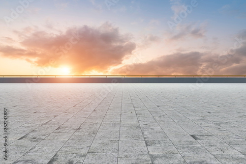 Empty Plaza Bricks and Sky Landscape..