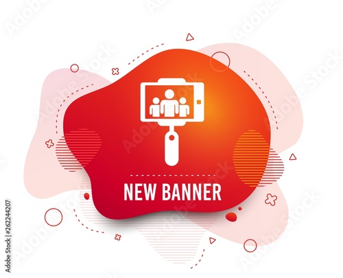 Fluid badge. Monopod selfie stick icon. Self portrait with group of people. Abstract shape. Gradient selfie stick icon. Flyer liquid banner. Vector