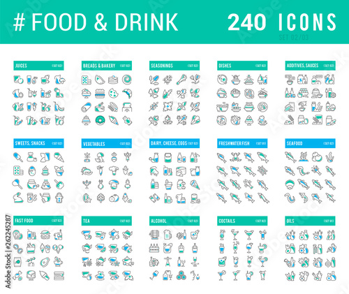 Collection Linear Icons of Food and Drinks