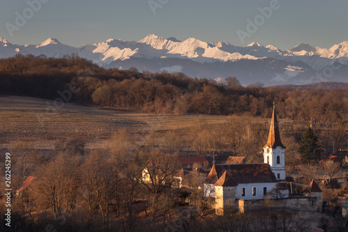 Spring sunrise in Gherdeal village, Sibiu county, - Romania
