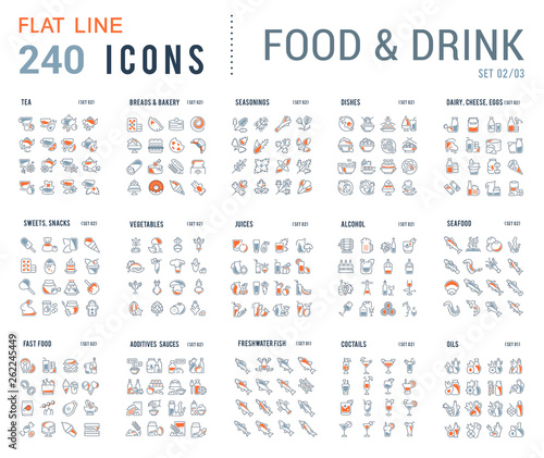 Collection Linear Icons of Food and Drinks.