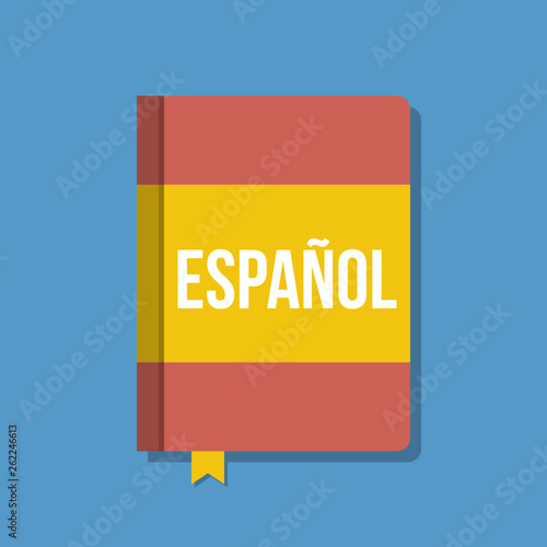book with spain flag and espanol letters, flat vector illustration
