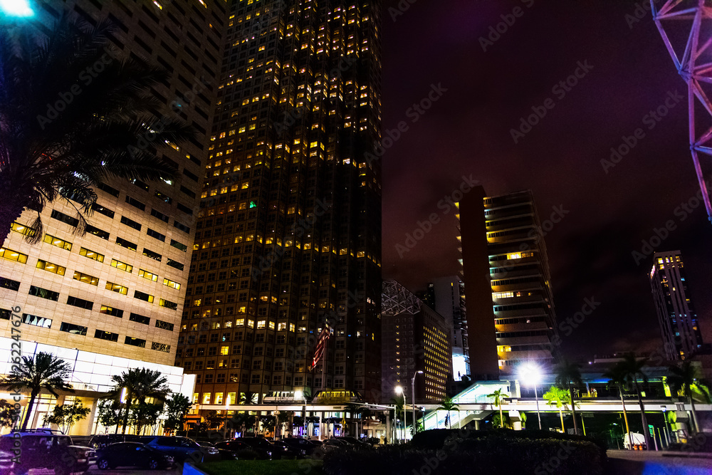 Skyscrapers in downtown Miami at night