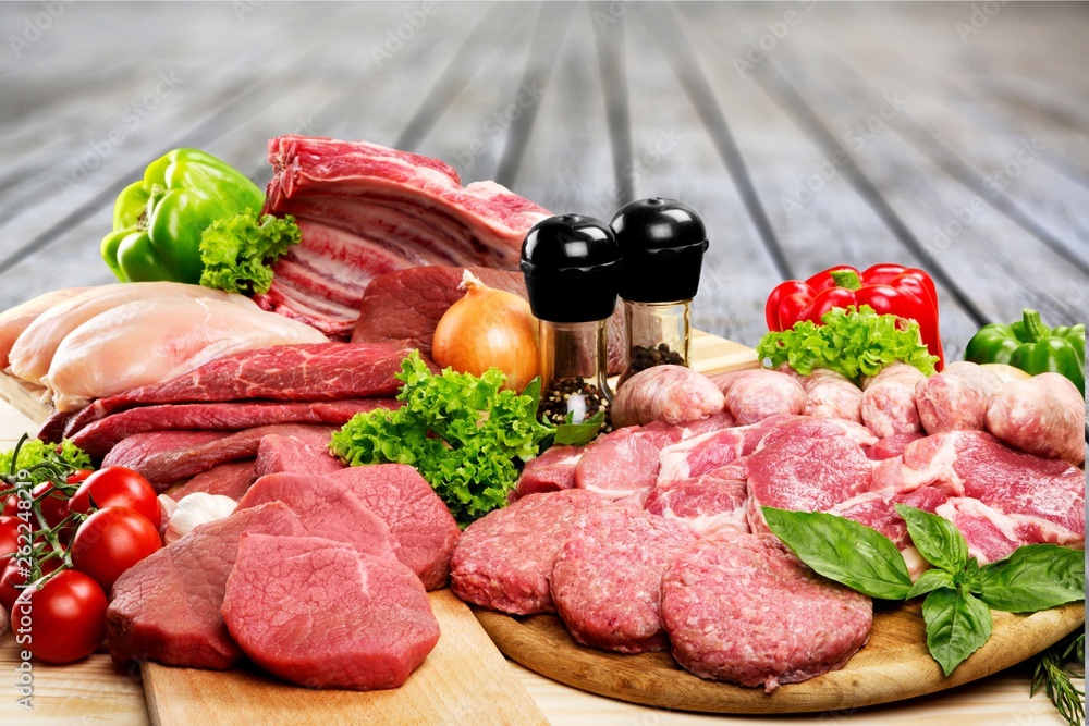 Freshness Meat collection on wooden background Freshness Meat collection on wooden background